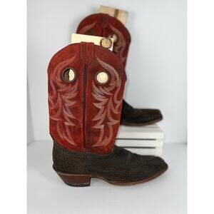 Nocona Boots Shoes Mens Size 10D Red Brown Western Cowboy Square Toe USA